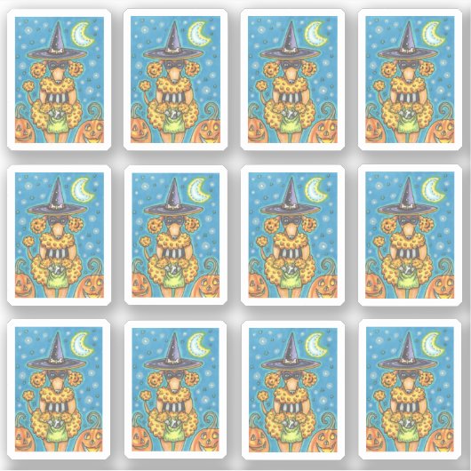 ハロウィンおもしろいの魔女の衣装のカボチャのプードル シール (正面)