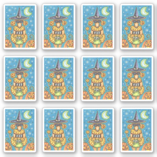 ハロウィンおもしろいの魔女の衣装のカボチャのプードル シール (正面)