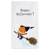 ハロウィンおもしろいウィッチカボチャの抱き枕飛んでいる スモールペーパーバッグ (裏面)