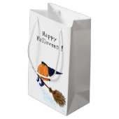 ハロウィンおもしろいウィッチカボチャの抱き枕飛んでいる スモールペーパーバッグ (裏面アングル)