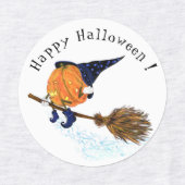 ハロウィンおもしろいウィッチカボチャ付きラベル飛んでいる ラベル (デザイン1)