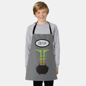 ハロウィンおもしろいウィッチ足パーソナライズされたキッズ エプロン (着用した状態)