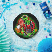 ハロウィンおもしろいグリーンゾンビアクスオンキーチェーン ペーパープレート (パーティー)