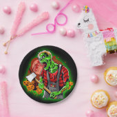 ハロウィンおもしろいグリーンゾンビアクスオンキーチェーン ペーパープレート (パーティー)