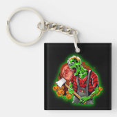 ハロウィンおもしろいグリーンゾンビアクス キーホルダー (正面)