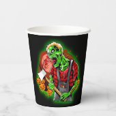 ハロウィンおもしろいグリーンゾンビアクス 紙コップ (裏面)