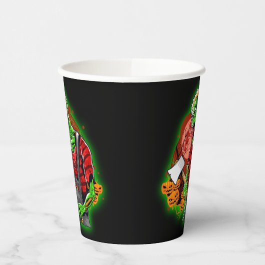 ハロウィンおもしろいグリーンゾンビアクス 紙コップ (左)