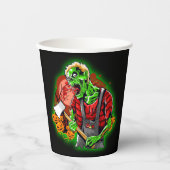 ハロウィンおもしろいグリーンゾンビアクス 紙コップ (正面)