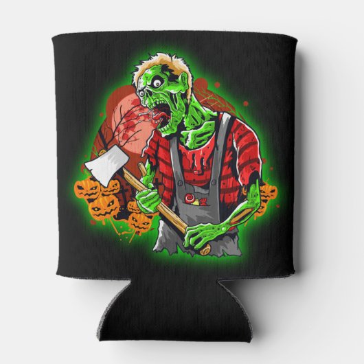 ハロウィンおもしろいグリーンゾンビアクス 缶クーラー (裏面)