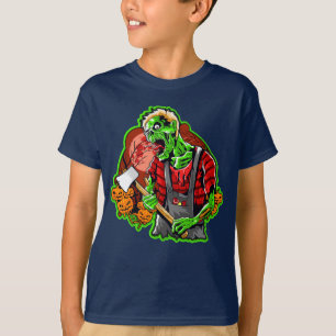 ハロウィンおもしろいグリーンゾンビアクス Tシャツ