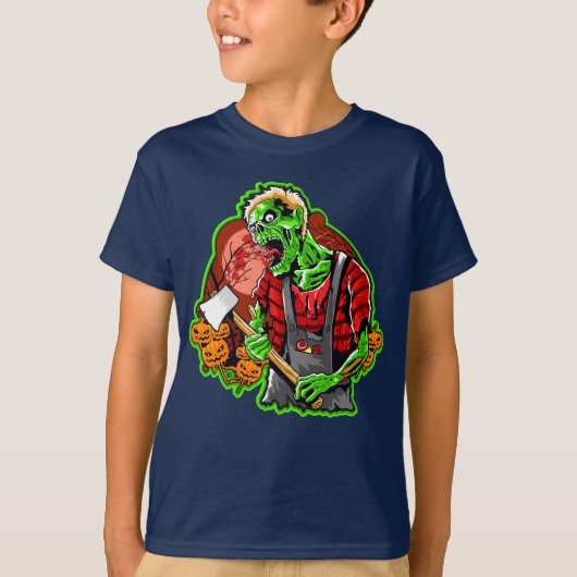 ハロウィンおもしろいグリーンゾンビアクス Tシャツ (正面)
