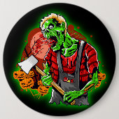 ハロウィンおもしろいグリーンゾンビAXボタン 缶バッジ (正面)