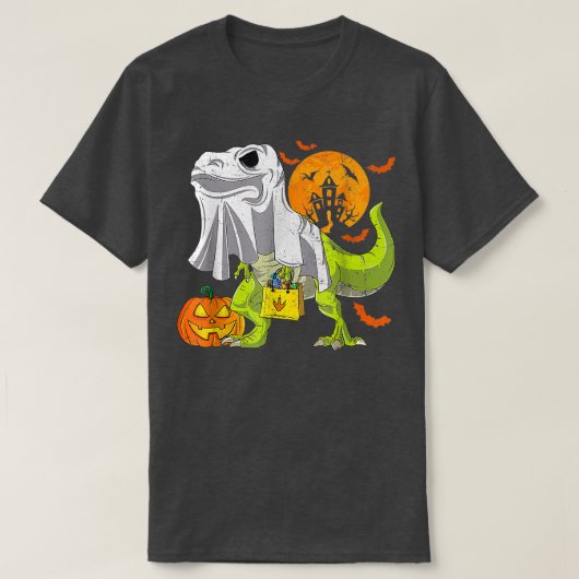 ハロウィンおもしろいスケルトン乗馬ミイラ恐竜T r Tシャツ (デザイン正面)