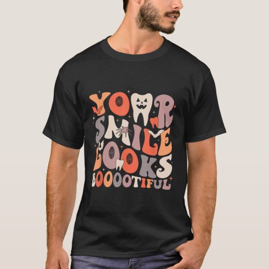 ハロウィンおもしろいティース歯科幽霊あなたのスマイルルー Tシャツ (正面)