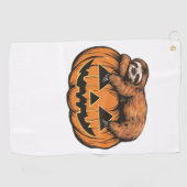 ハロウィンおもしろいパンプキンエッセンシャルTシャツのスロース ゴルフタオル (横)