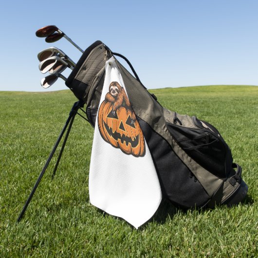 ハロウィンおもしろいパンプキンエッセンシャルTシャツのスロース ゴルフタオル (グリーン)