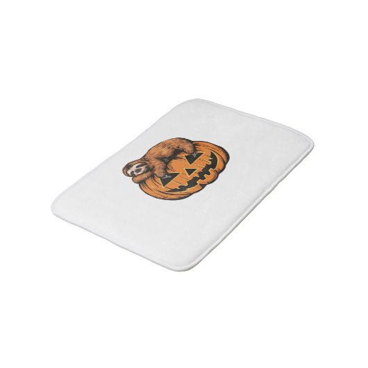 ハロウィンおもしろいパンプキンエッセンシャルTシャツのスロース バスマット (アングル)