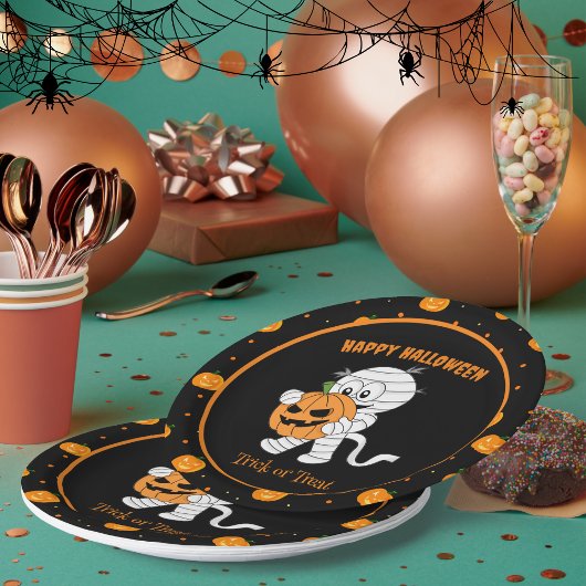 ハロウィンおもしろいパンプキンパーティー付きミイラ歩く ペーパープレート