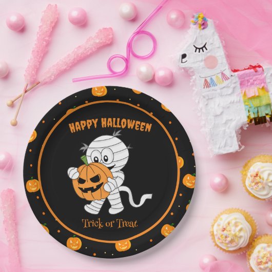 ハロウィンおもしろいパンプキンパーティー付きミイラ歩く ペーパープレート (パーティー)