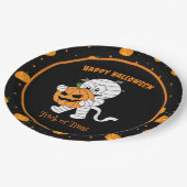 ハロウィンおもしろいパンプキンパーティー付きミイラ歩く ペーパープレート (アングル)