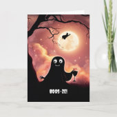 ハロウィンおもしろいワインと幽霊と魔女ブーズ カード (正面)