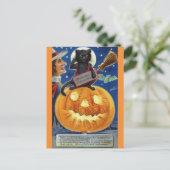 ハロウィンおもしろいヴィンテージウィッチブラックキャットカボチャ ポストカード (スタンド正面)