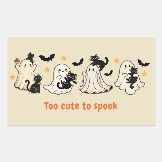 ハロウィンおもしろい可愛不気味幽霊猫 長方形シール (正面)