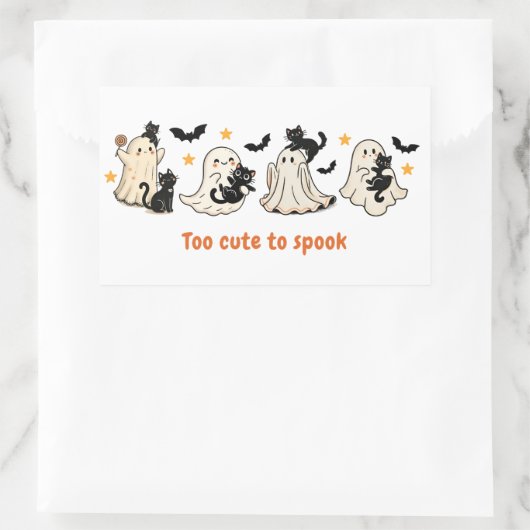 ハロウィンおもしろい可愛不気味幽霊猫 長方形シール (バッグ)