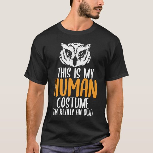 ハロウィンおもしろい大人の子供フクロウのアパレルユース人間 Tシャツ (正面)