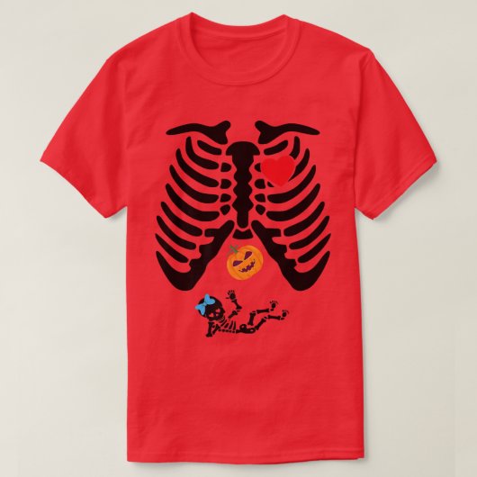 ハロウィンおもしろい妊娠スケルトンray pumpkin bab tシャツ (デザイン正面)
