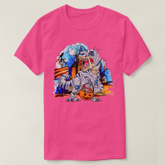 ハロウィンおもしろい恐竜スケルトンTレックスミイムポンプ Tシャツ (デザイン正面)