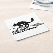 ハロウィンおもしろい猫の魔女オンブロムスティック スクエアペーパーコースター (アングル)