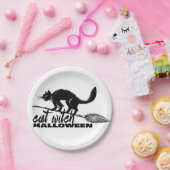 ハロウィンおもしろい猫の魔女オンブロムスティック ペーパープレート (パーティー)