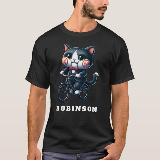 ハロウィンおもしろい猫乗用自転車カスタム Tシャツ (正面)