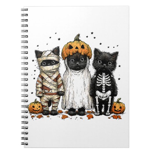 ハロウィンおもしろい猫3匹 ノートブック (正面)