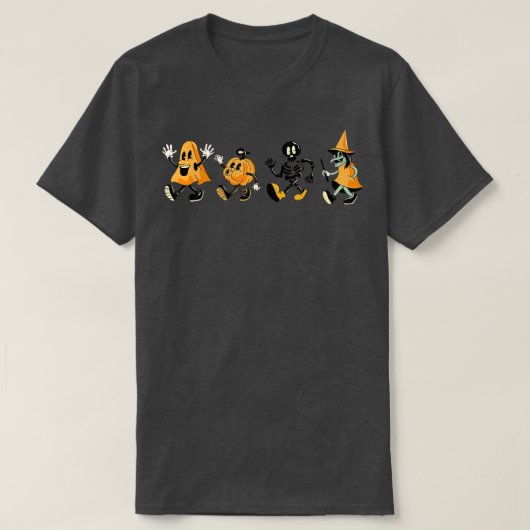 ハロウィンおもしろい踊り幽霊たちパンプキンスケルトンWi Tシャツ (デザイン正面)