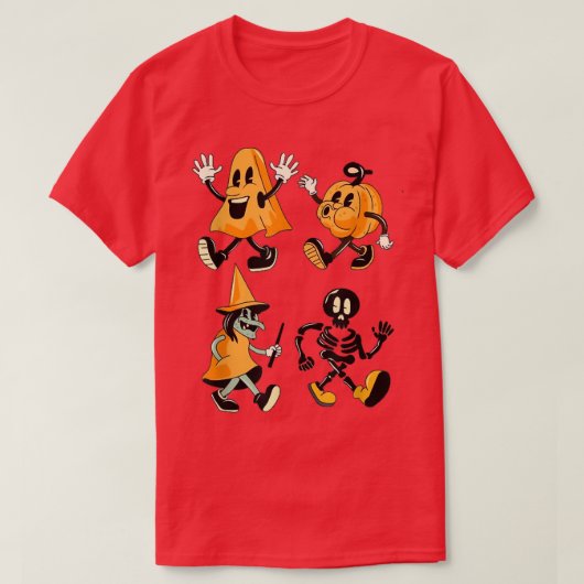 ハロウィンおもしろい踊り幽霊たちパンプキンスケルトンWi Tシャツ (デザイン正面)
