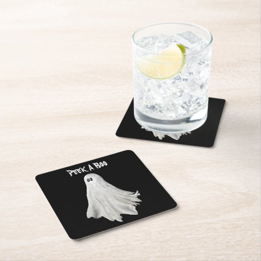 ハロウィンおもしろい過去幽霊スケッチ スクエアペーパーコースター (インサイチュ)