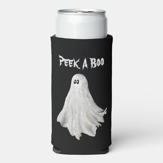 ハロウィンおもしろい過去幽霊スケッチ スリム缶クーラー (Seltzer正面)