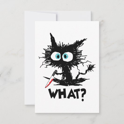 ハロウィンおもしろいWhat – 黒猫とナイフ長Sl サンキューカード (正面)