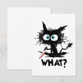 ハロウィンおもしろいWhat – 黒猫とナイフ長Sl サンキューカード (正面/裏面)