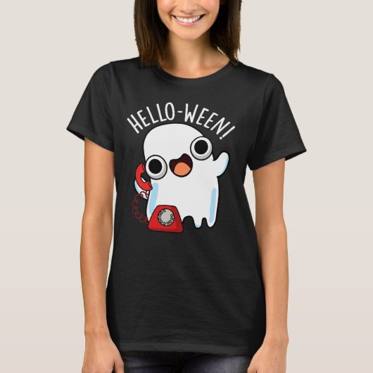 ハロウィンおもしろ幽霊パロディ ダークBG Tシャツ (正面)