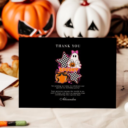 ハロウィンお化けの市松模様 1歳の誕生日 サンキューカード