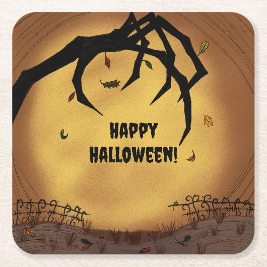 ハロウィンお化けの手 スクエアペーパーコースター (正面)
