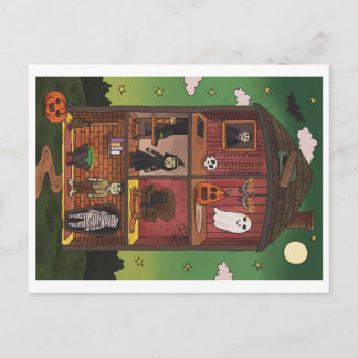 ハロウィンお化け屋敷インテリアイラスト ポストカード
