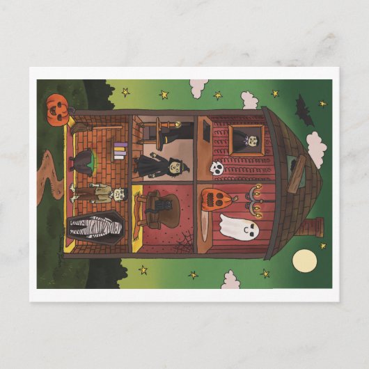 ハロウィンお化け屋敷インテリアイラスト ポストカード (正面)