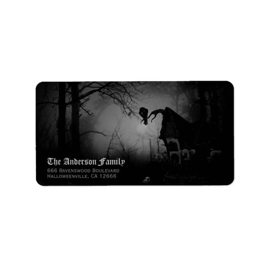 ハロウィンお届け先ラベル 黒ワタリガラス Spooky Black Raven Halloween ラベル (正面)