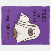 ハロウィンお洒落かわいい幽霊ドッグパープル フリースブランケット (正面(横))