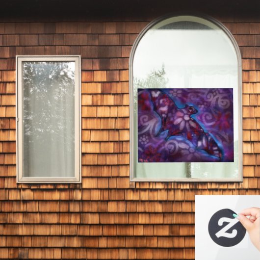 ハロウィンお洒落こうもり抽象芸術パープルブルー ウィンドウサイン (ホームウィンドウ)