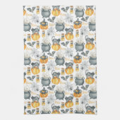 ハロウィンお洒落のカルドロンと猫柄 キッチンタオル (縦)